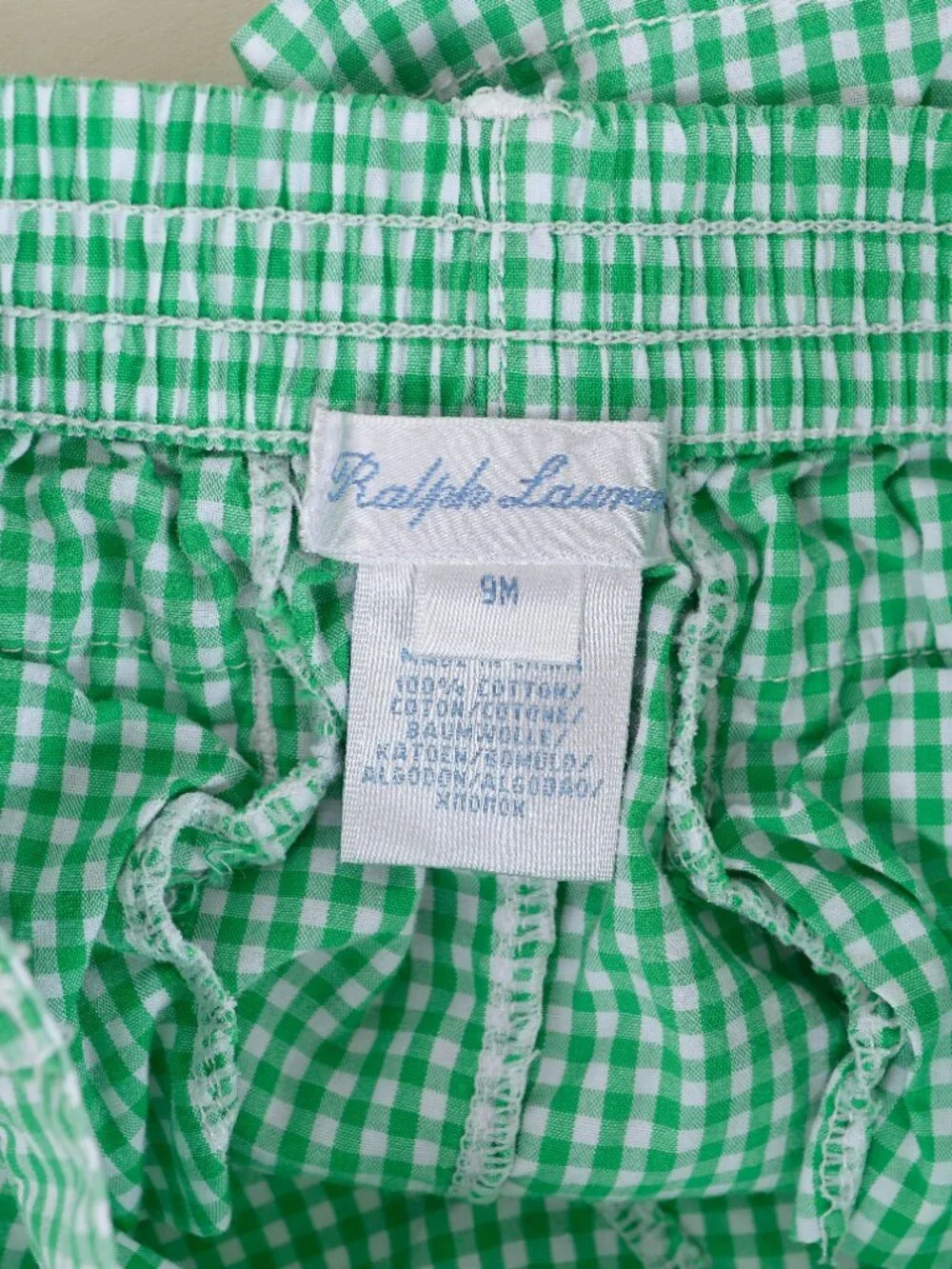 Ralph Lauren Green White Cotton Gingham Check Shorts Baby Boys 9M